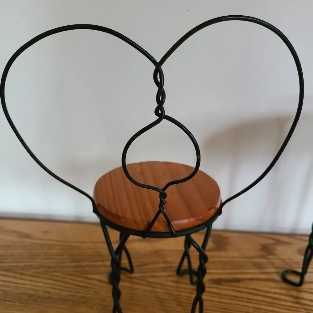 VTG Doll Furniture Wood & Twisted Metal Ice Cream Parlor Bistro Chair and Table